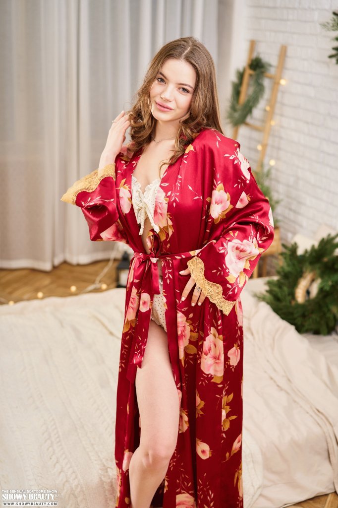 Gorgeous Toree With Natural Tits Wearing Red Lingerie Doing Striptease Photos