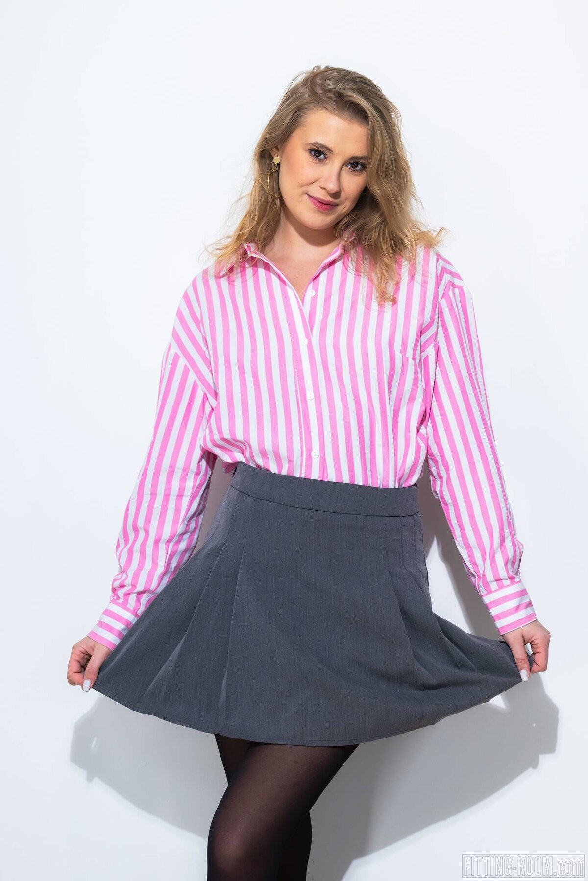 Skinny Amateur Casey Drops All But Her Nylon Pantyhose For Fitting Room Photos