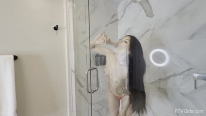 Amateur darling Camila takes a shower and rides a long dildo - FTV Girls