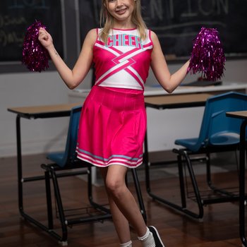 Cheerleaders Coco Lovelock and Pixie Smalls have sex on the table