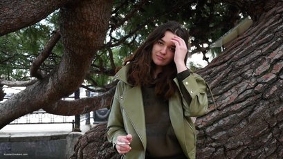 Beautiful brunette smoking a cigarette — 4