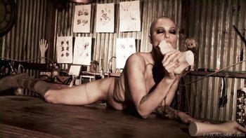 Belladonna enjoys masturbating and toying her butthole at the factory - belladonna-solo-masturbating-sextoys-anal-shaved-head-boots-011