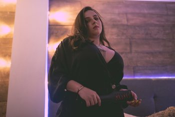 Curvy hottie Natalia posing in black fishnets and a shirt - Curvy hottie Natalia posing in black fishnets and a shirt 014