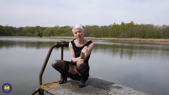 Outdoors solo session with hot ass blonde mature Mia Wallace 006