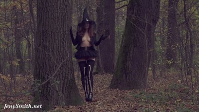 Jeny Smith wearing hot witch costume in the woods — 7