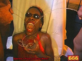 Black babe gets hosed down with gallons of pee - 666-Bukkake-Golden-Shower(4)