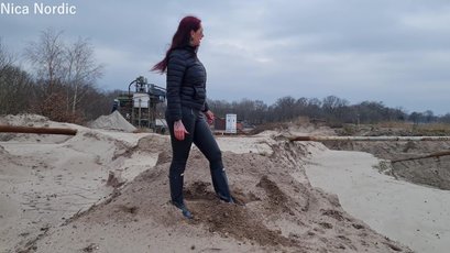 Red haired MILF walks in mud wearing rubber boots — 16