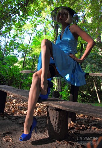 Lovely Lily Wow being naughty on a Park Bench - Lily-Wow-sexy-stockings(2)