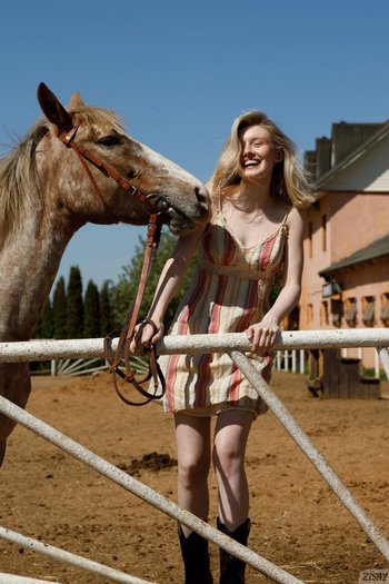 Farmgirl Cami having fun with the horses and posing for the camera 005