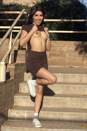 Brunette Angel having fun flashing her hot ass & natural tits in public 011