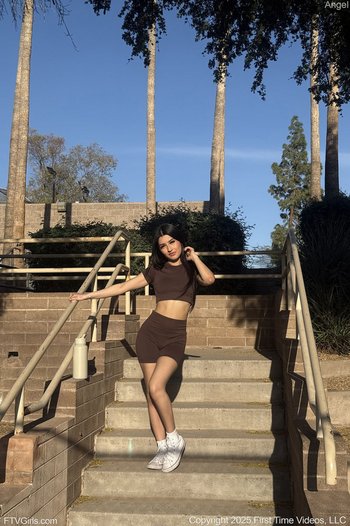 Brunette Angel having fun flashing her hot ass & natural tits in public 010