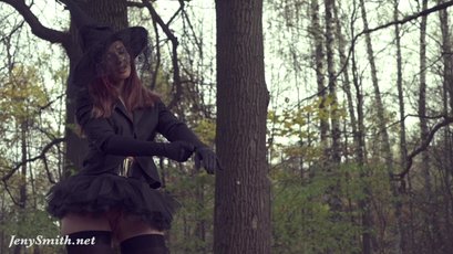 Jeny Smith wearing hot witch costume in the woods — 3