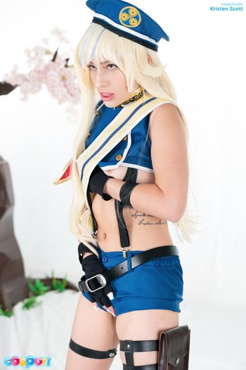 Hot blondie Kristen Scott in sexy uniform plays with her pussy 013