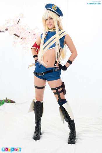 Hot blondie Kristen Scott in sexy uniform plays with her pussy 003