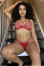 Hot ebony babe with big boobs and hot ass wearing red lingerie - Victoria — 8