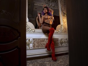 My Asian Doll poses  in hot red lingerie teasing — 2