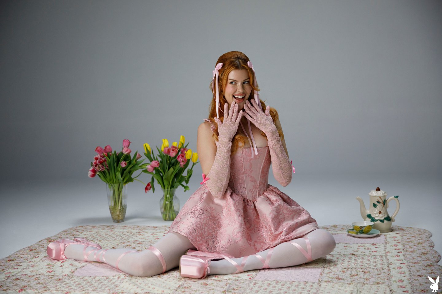 Ginger cutie Elly Clutch strips off her pink dress and high heels photos