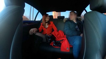 Beautiful chick Jeny Smith driving in a car without panties