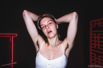 Closeup photos of amateur Mischa Wren drilling her hairy cunt and asshole 002