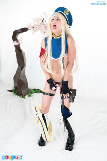 Hot blondie Kristen Scott in sexy uniform plays with her pussy 015