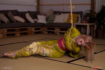 Hot chick wearing green kimono in bondage session - Club-Rope-Marks-Green-Kimono%20(7)