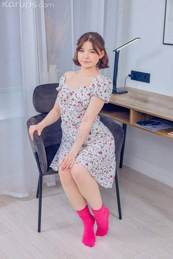 Small breasts Virgin Butterfly spreading legs on the blue chair 002