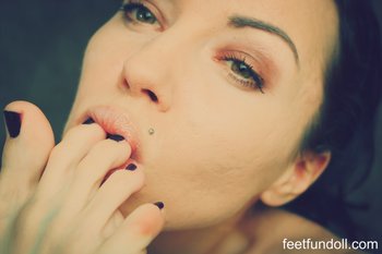 Nothing makes this brunette girl happier than licking her feet - 000003