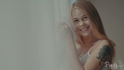 Beautiful Blond seductively wears white Lingerie — 2