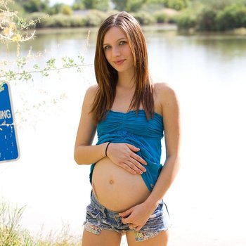 Preggo Mary Jane Johnson strips down by the lake