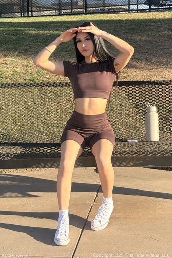 Brunette Angel having fun flashing her hot ass & natural tits in public 006