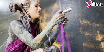 Tattooed alt babe Anuskatzz has fun fucking dude in the ass with a strapon - ZF156_ZFD002_009