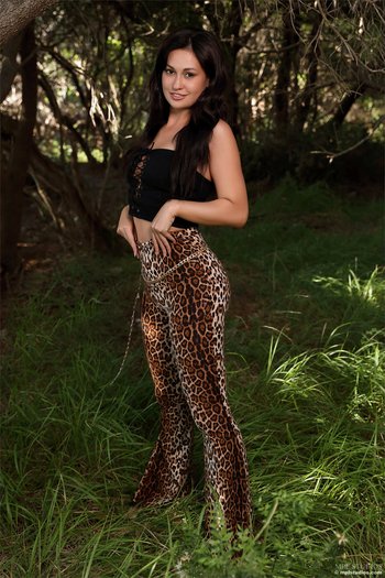 Kinky brunette hottie Demi Fray stripping naked in the woods - 0005-01_1200
